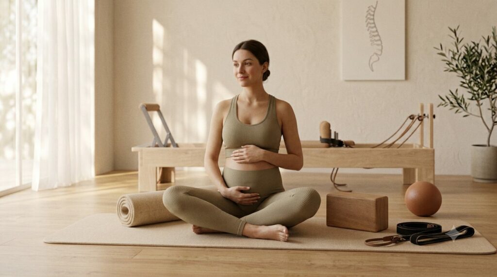 Femme enceinte en séance de Pilates prénatal