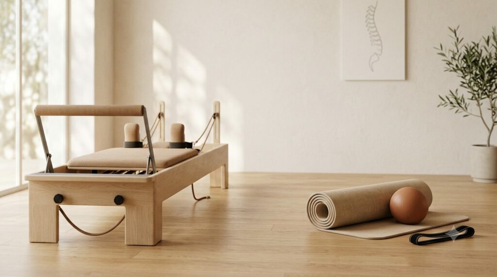 Reformer et tapis de Pilates dans un studio lumineux