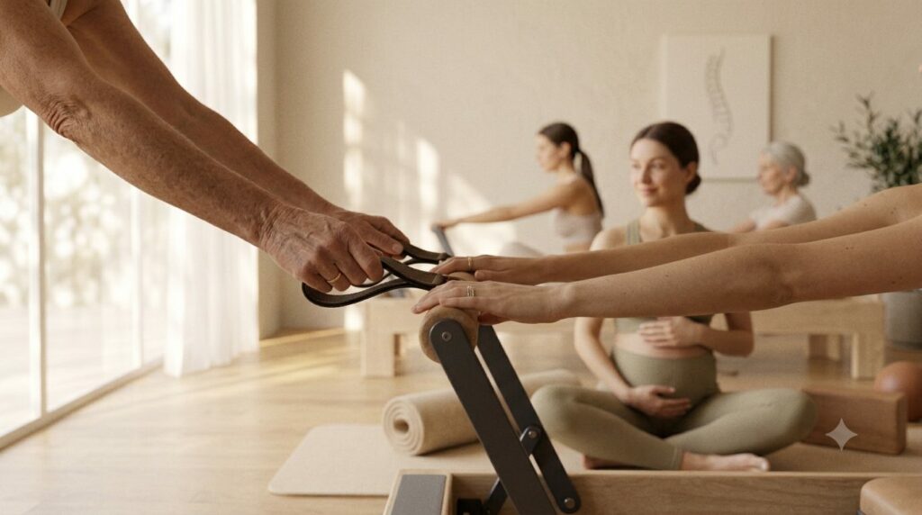 Séance de Pilates réunissant plusieurs générations